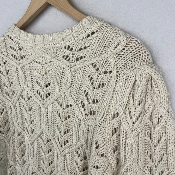 LUCKY BRAND Sweater Womens L Puff Sleeve Shine Button Up Cardigan Beige - Picture 7 of 16